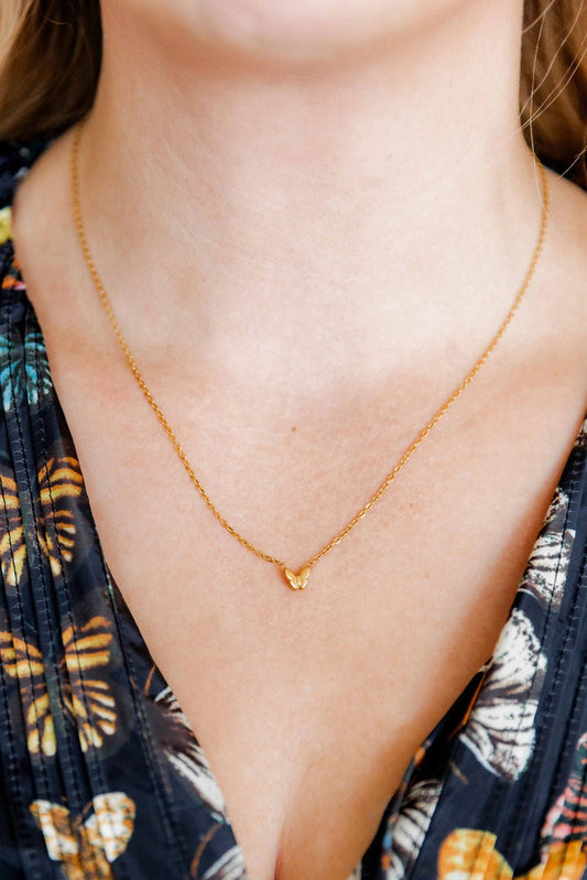 BOUTIQUE LINNY CO GOLD BUTTERFLY NECKLACE BELLA ON NECK