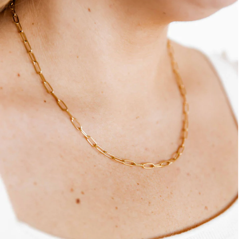 BOUTIQUE LINNY CO NECKLACE PALMER PAPERCLIP GOLD ON NECK