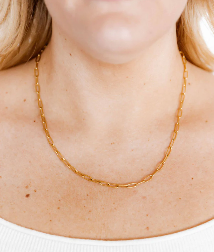 BOUTIQUE LINNY CO NECKLACE PALMER PAPERCLIP GOLD ON NECK 3