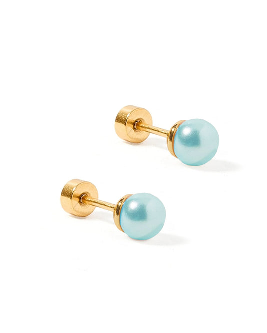 BOUTIQUE LINNY CO PAYTON PEARL BLUE 5MM SCREWBACK STUD EARRINGS