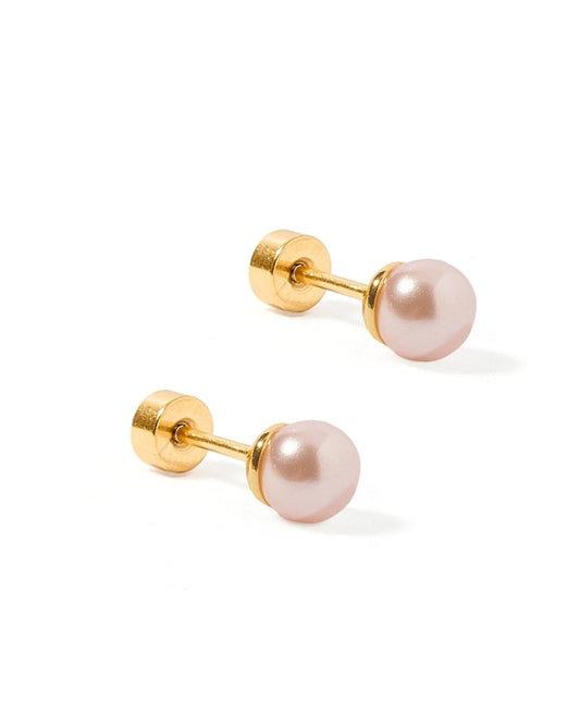 BOUTIQUE LINNY CO PAYTON PEARL PINK 5MM SCREWBACK STUD EARRINGS