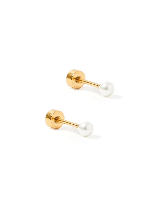 BOUTIQUE LINNY CO SCREWBACK STUD EARRINGS PAYTON PEARL 3MM 