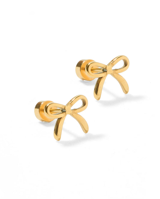 BOUTIQUE LINNY CO SCREWBACK STUD EARRINGS SADIE BOW GOLD 2