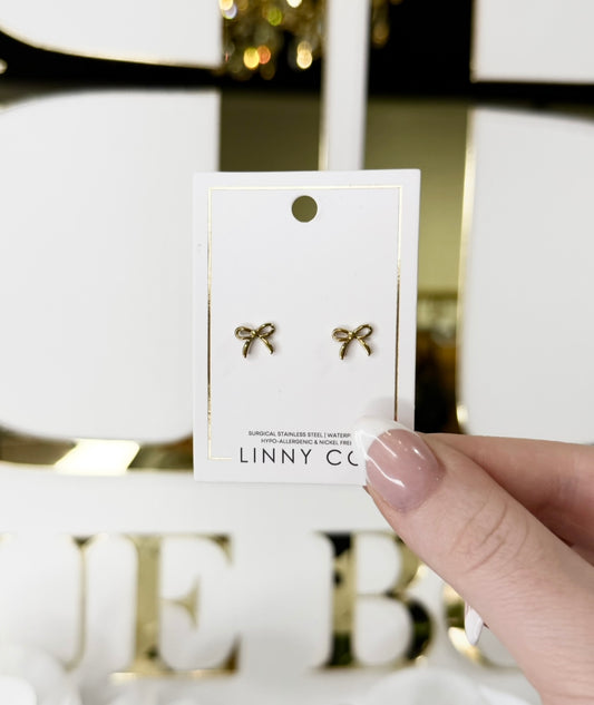 BOUTIQUE LINNY CO SCREWBACK STUD EARRINGS SADIE BOW GOLD 4