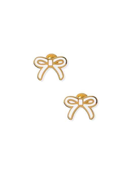 BOUTIQUE LINNY CO SCREWBACK STUD EARRINGS SADIE BOW WHITE