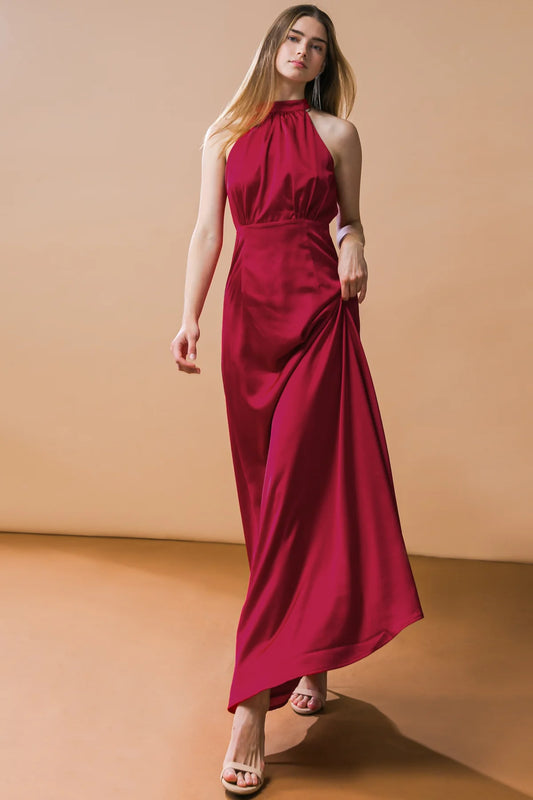 BOUTIQUE LOOKBOOK FAVORITE WOVEN MAXI DRESS BURGUNDY RED FRONT