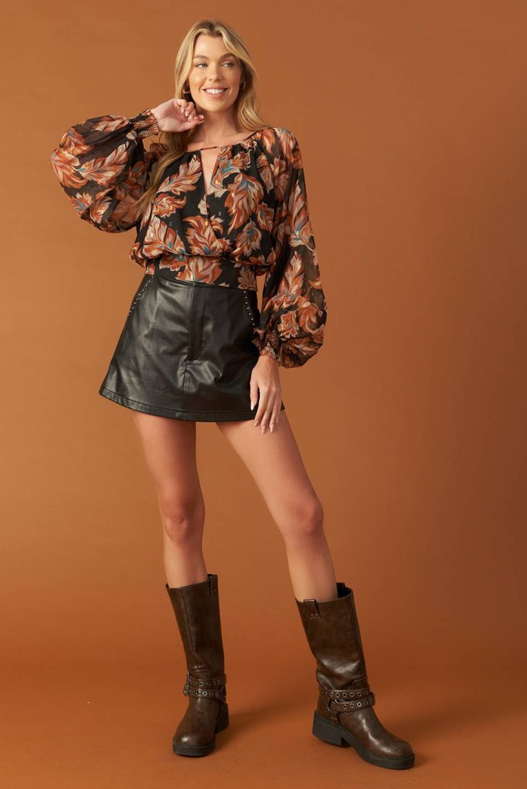 BOUTIQUE LOOK IMPRESSED FAUX LEATHER SKORT BLACK FRONT 2