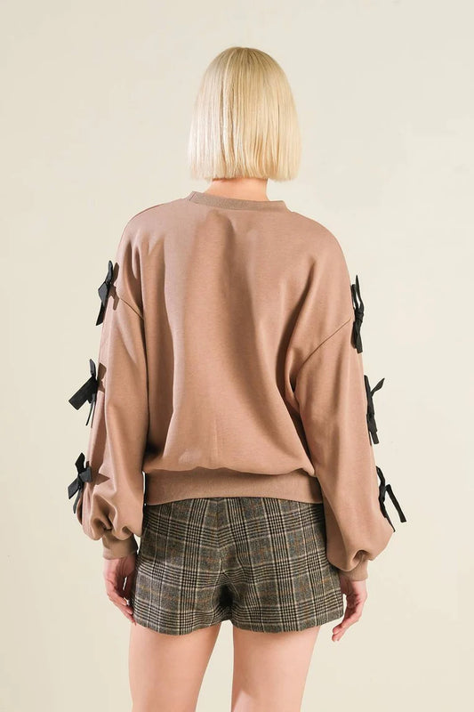 BOUTIQUE LOVE SO AMAZING SWEATER TOP TAUPE BLACK BACK