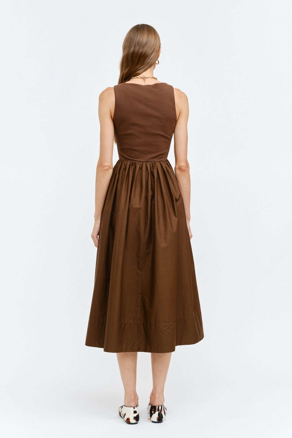 BOUTIQUE LYON MIDI DRESS BROWN BACK