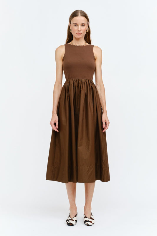BOUTIQUE LYON MIDI DRESS BROWN FRONT