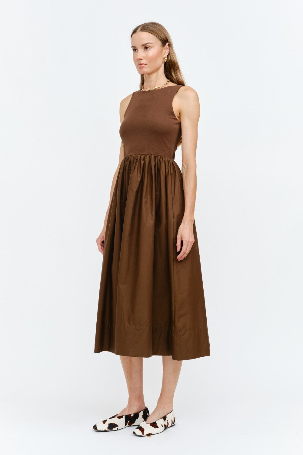 BOUTIQUE LYON MIDI DRESS BROWN FRONT 3
