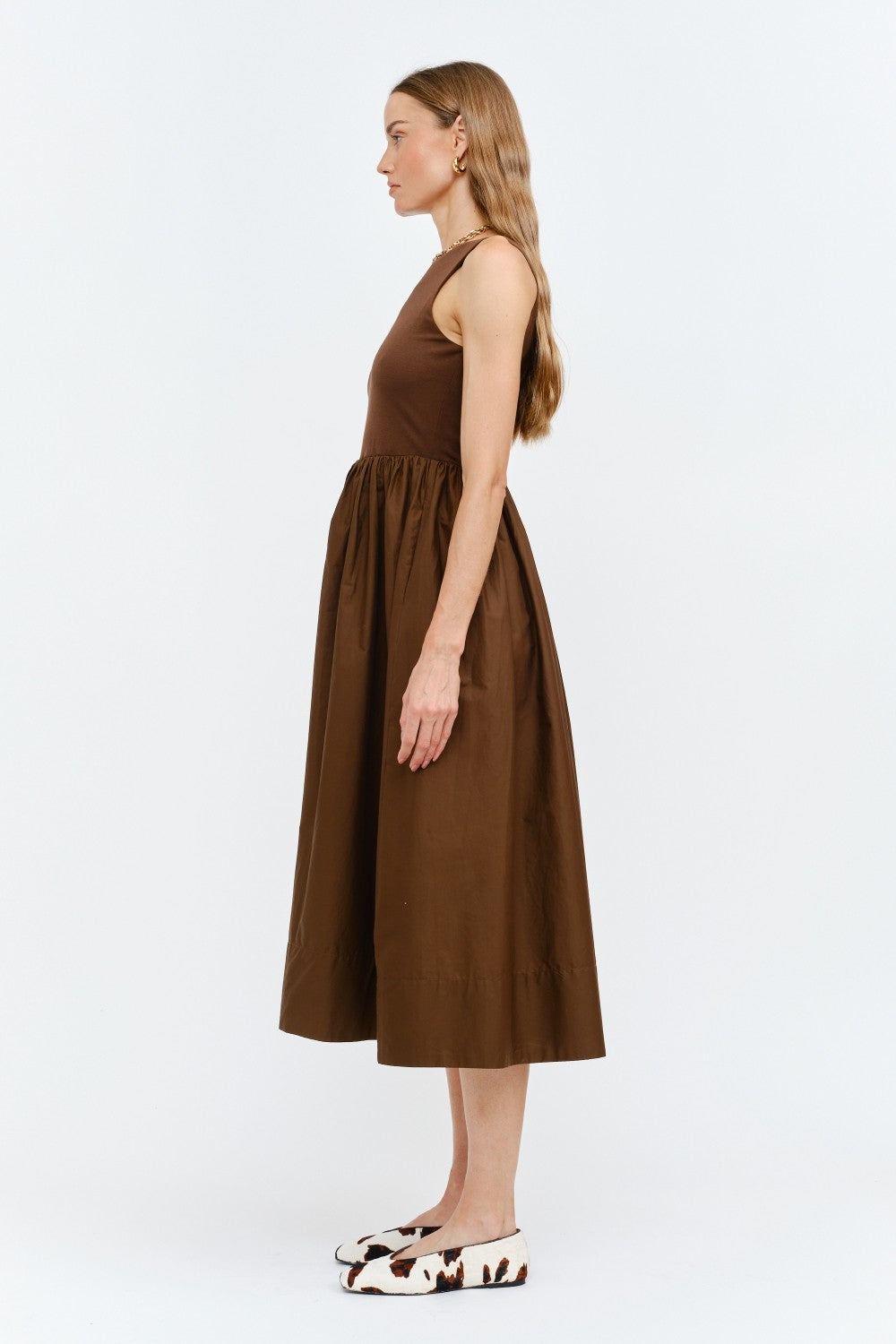 BOUTIQUE LYON MIDI DRESS BROWN SIDE