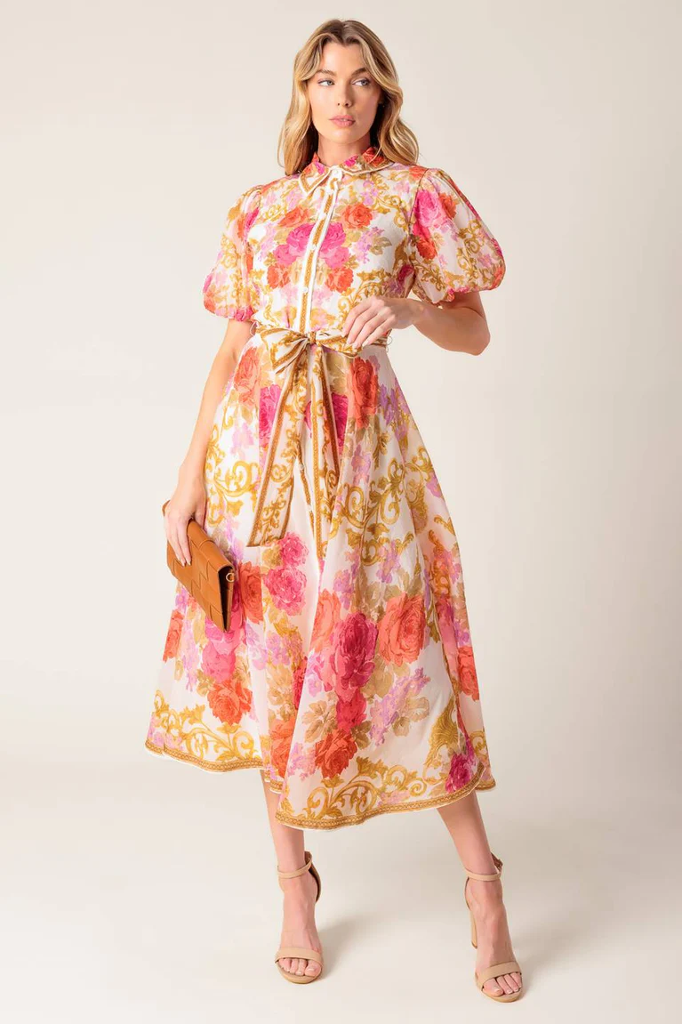 knee length dresses for ladies Ivory Floral Embroidered Sweetheart Neckline Midi Dress