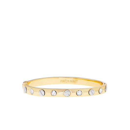 BOUTIQUE MARLYN SCHIFF NAILHEAD GEMSTONE BANGLE SHINY GOLD