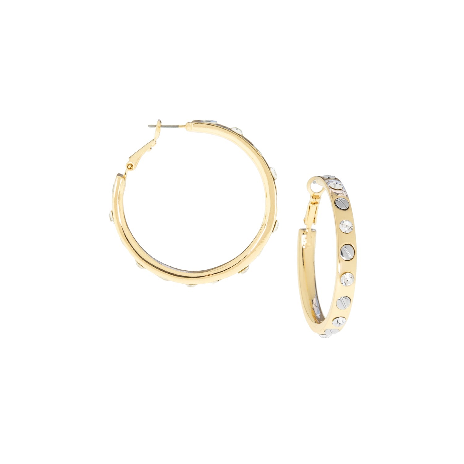 BOUTIQUE MARLYN SCHIFF NAILHEAD GEMSTONE HOOP SHINY GOLD