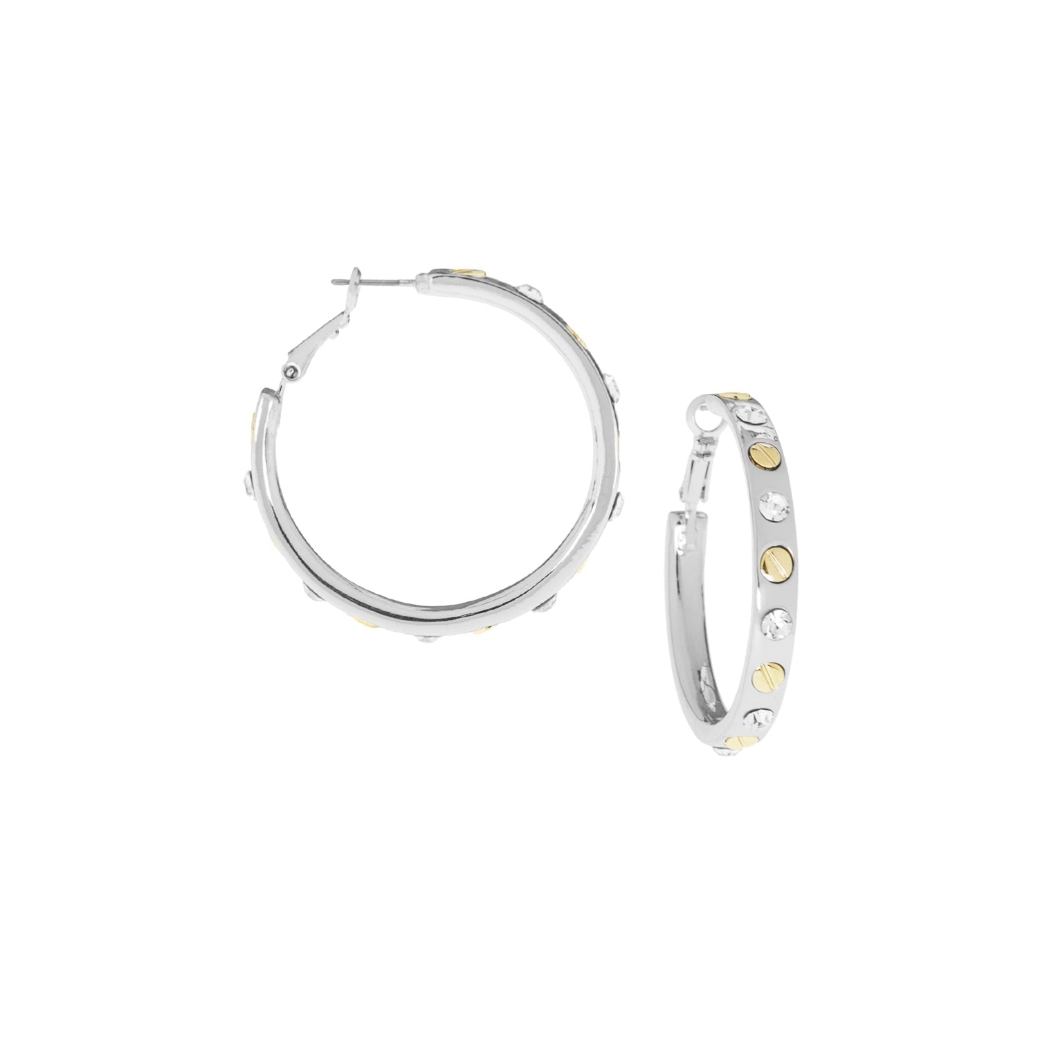 BOUTIQUE MARLYN SCHIFF NAILHEAD GEMSTONE HOOP SHINY SILVER