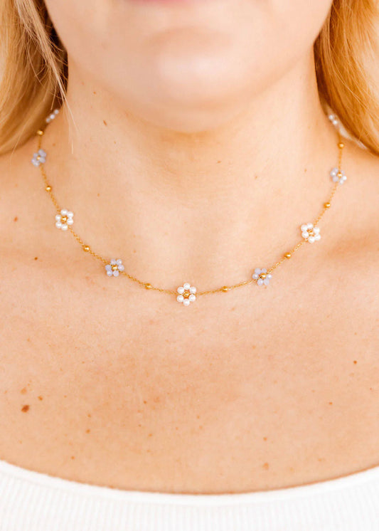 LINNY CO Gracie Flower Blue - Gold Necklace
