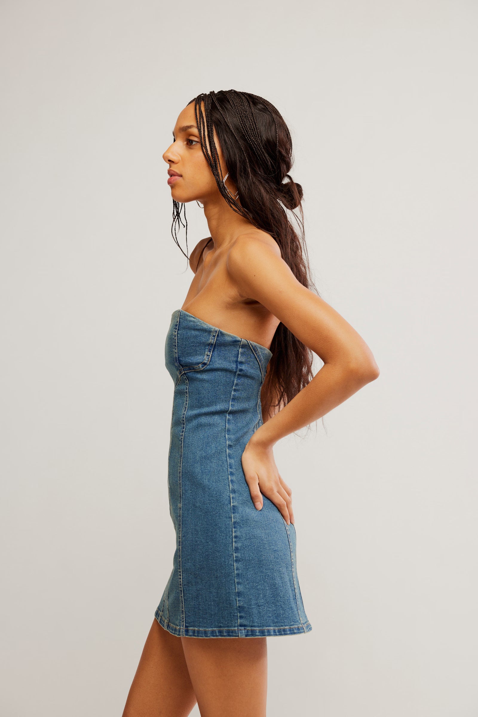 free people denim dress FREE PEOPLE Alexa Denim Mini Dress