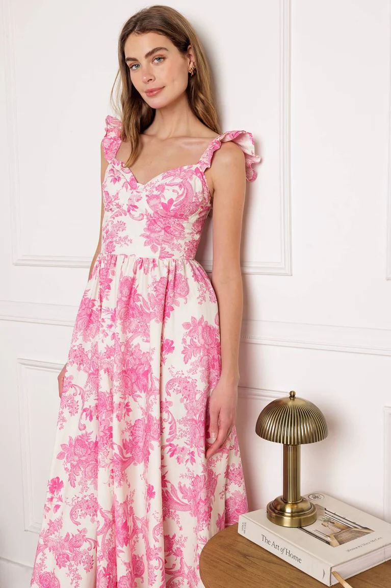 BOUTIQUE OFF TO THE MARKET WOVEN MIDI DRESS FRONT 2