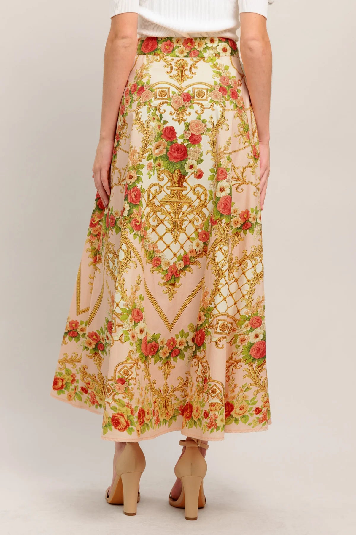 BOUTIQUE PALACE ROSE STATEMENT WOVEN CIRCLE MIDI SKIRT BACK