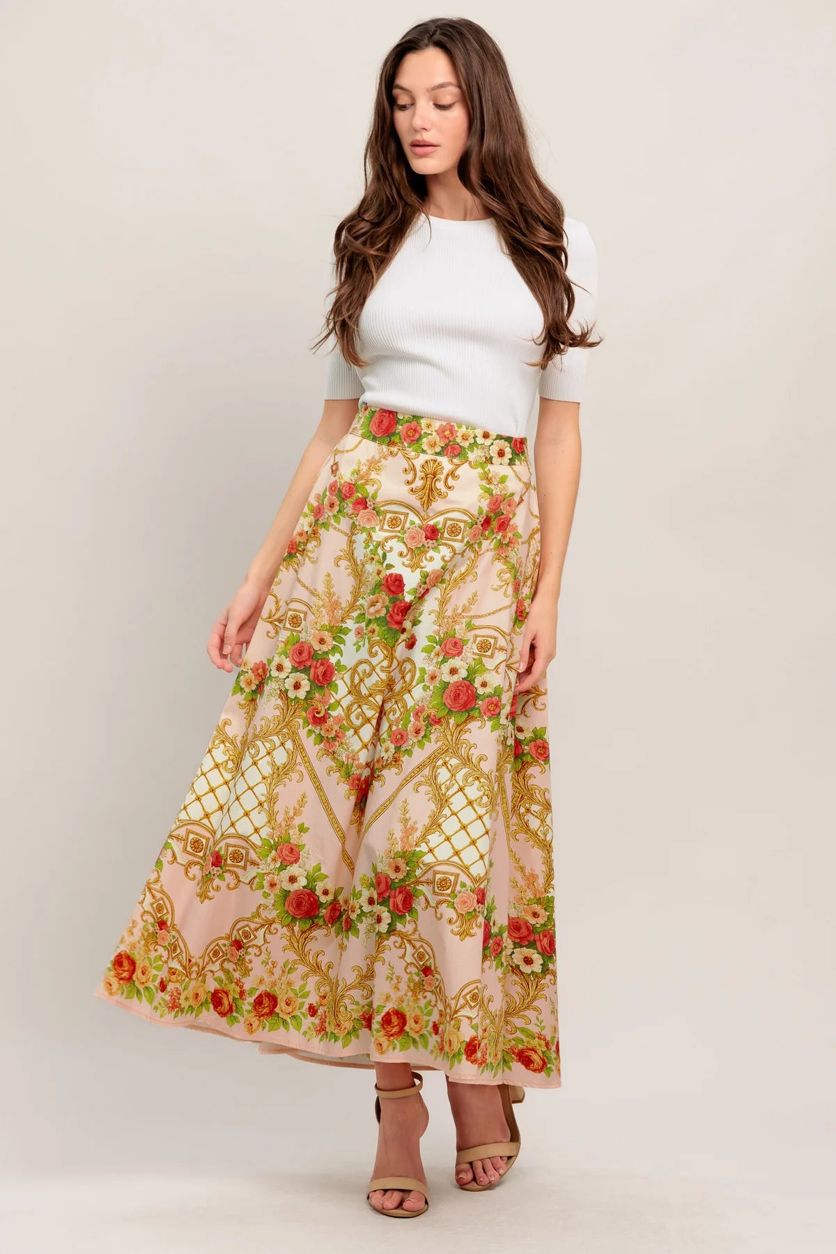 BOUTIQUE PALACE ROSE STATEMENT WOVEN CIRCLE MIDI SKIRT FRONT 4