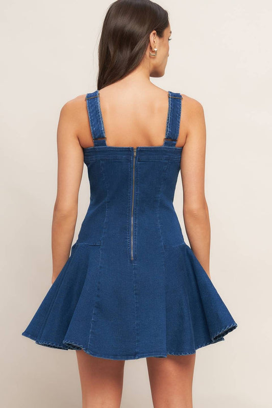 BOUTIQUE RODEO BREEZE DENIM MINI DRESS MEDIUM INDIGO BACK