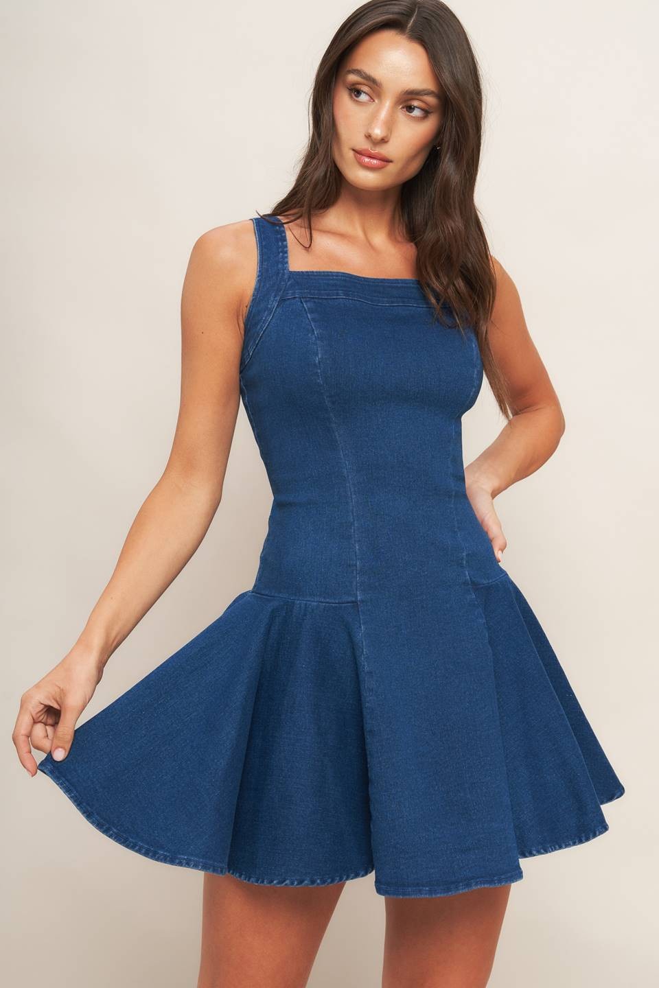 BOUTIQUE RODEO BREEZE DENIM MINI DRESS MEDIUM INDIGO FRONT 3