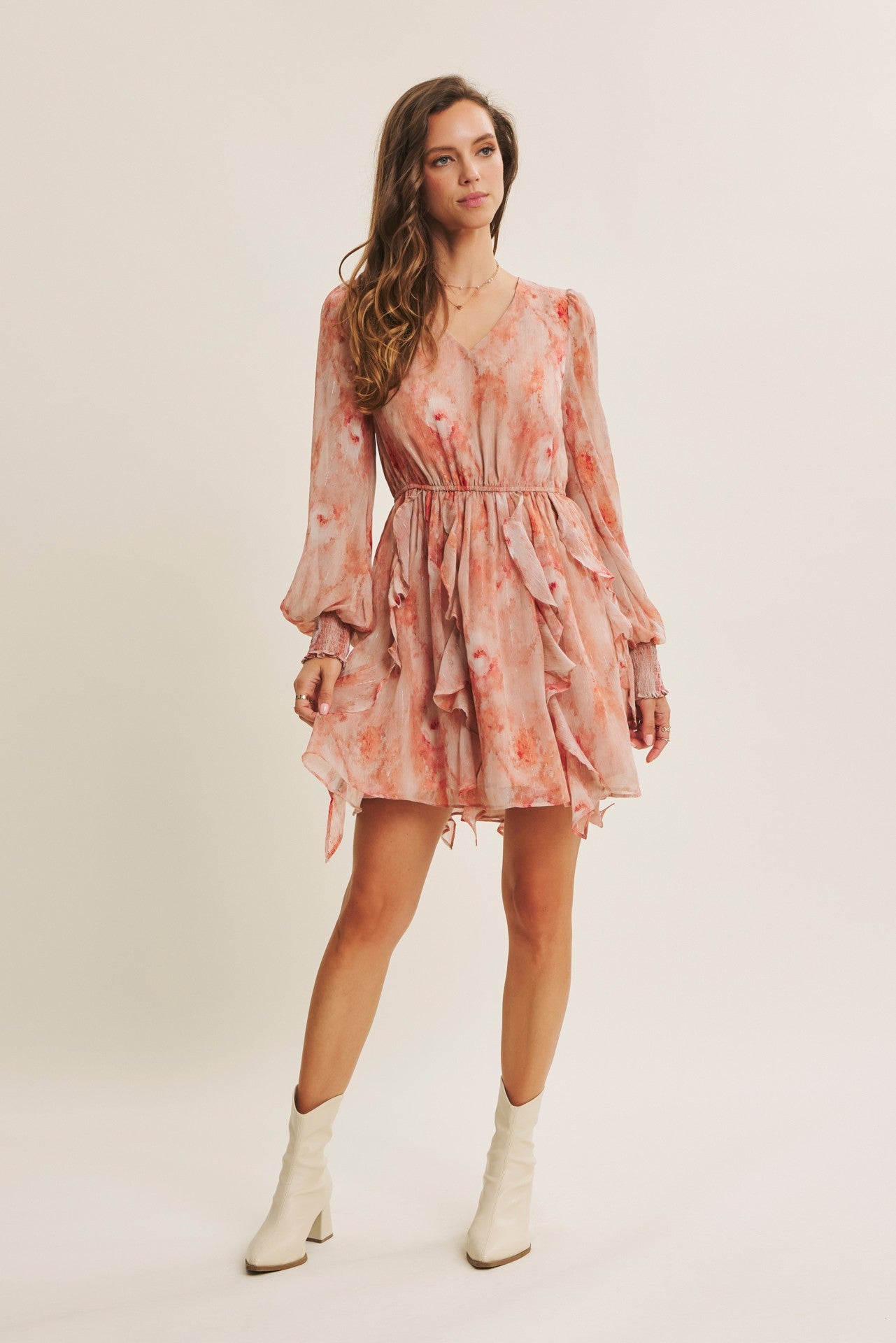BOUTIQUE ROSEWATER MINI DRESS DUSTY CORAL FRONT