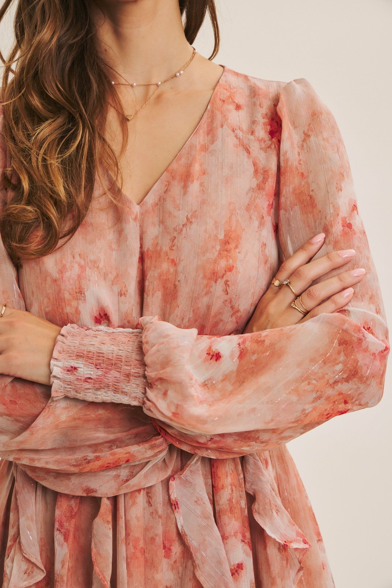 BOUTIQUE ROSEWATER MINI DRESS DUSTY CORAL FRONT 2