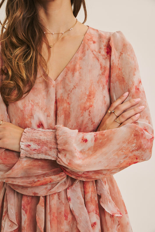 BOUTIQUE ROSEWATER MINI DRESS DUSTY CORAL FRONT 2