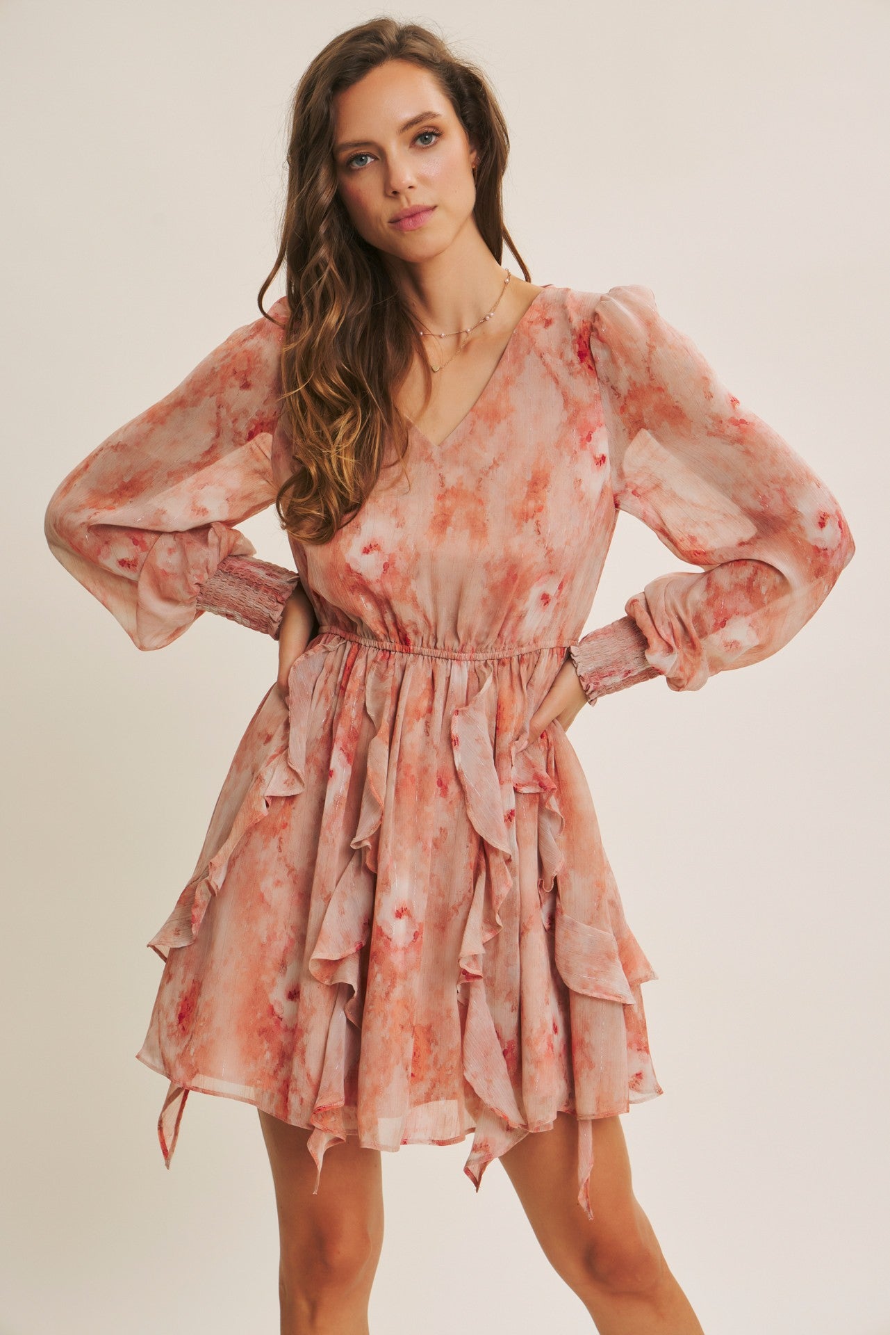 BOUTIQUE ROSEWATER MINI DRESS DUSTY CORAL FRONT 3