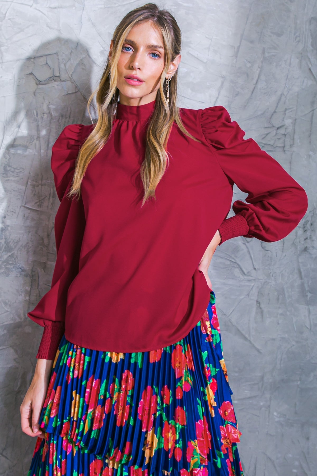 BOUTIQUE SET YOURSELF FREE BLOUSE DEEP RED FRONT 3