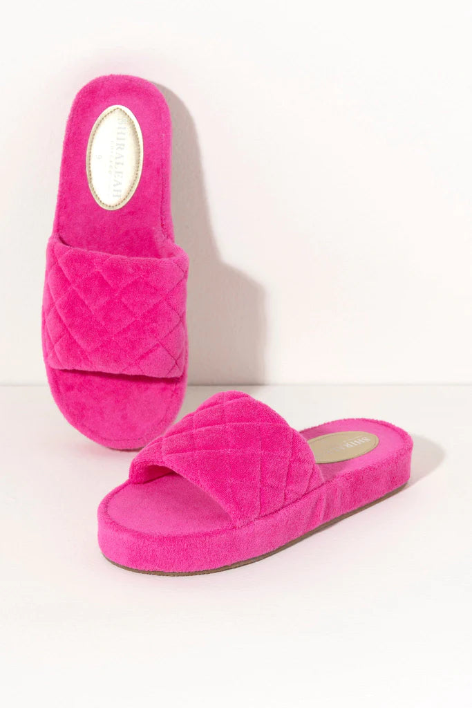 BOUTIQUE SHIRALEAH SOL TERRYCLOTH POOL SLIDES FUCHSIA PINK 3