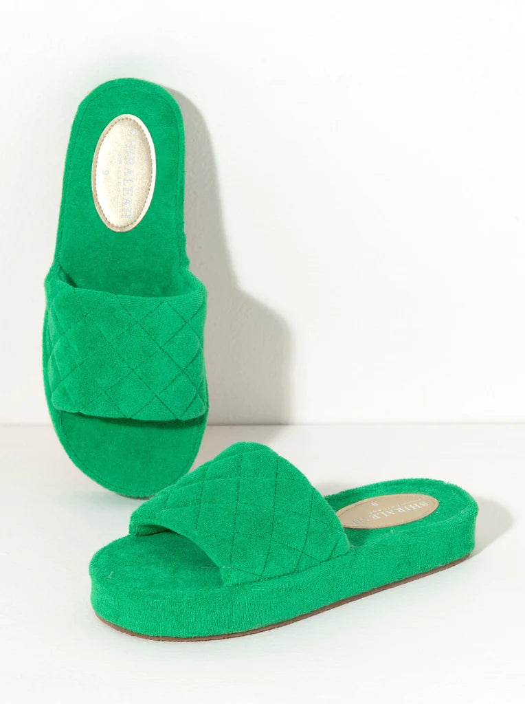 BOUTIQUE SHIRALEAH SOL TERRYCLOTH POOL SLIDES GREEN 5