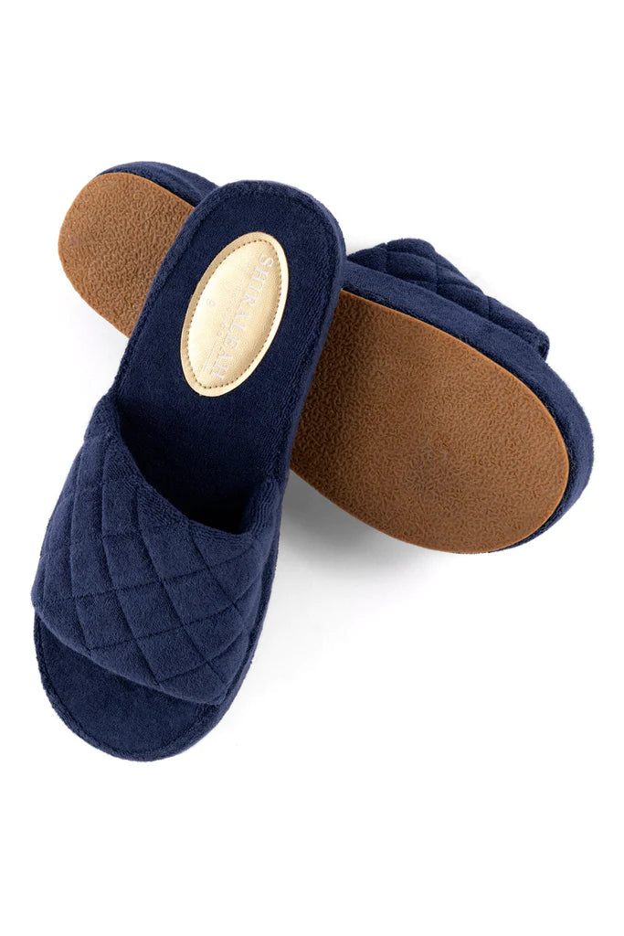 BOUTIQUE SHIRALEAH SOL TERRYCLOTH POOL SLIDES NAVY BLUE 3