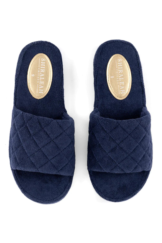 BOUTIQUE SHIRALEAH SOL TERRYCLOTH POOL SLIDES NAVY BLUE 4