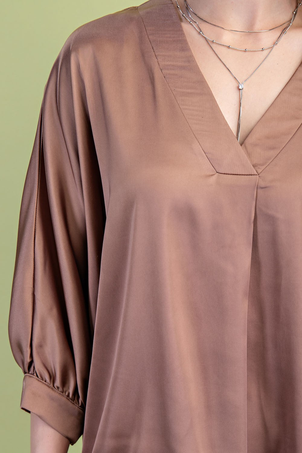 BOUTIQUE SILKY MUSE TOP COFFEE FRONT
