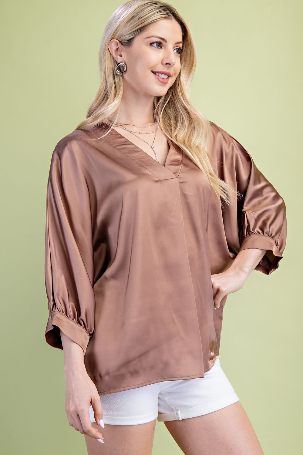 BOUTIQUE SILKY MUSE TOP COFFEE FRONT 2