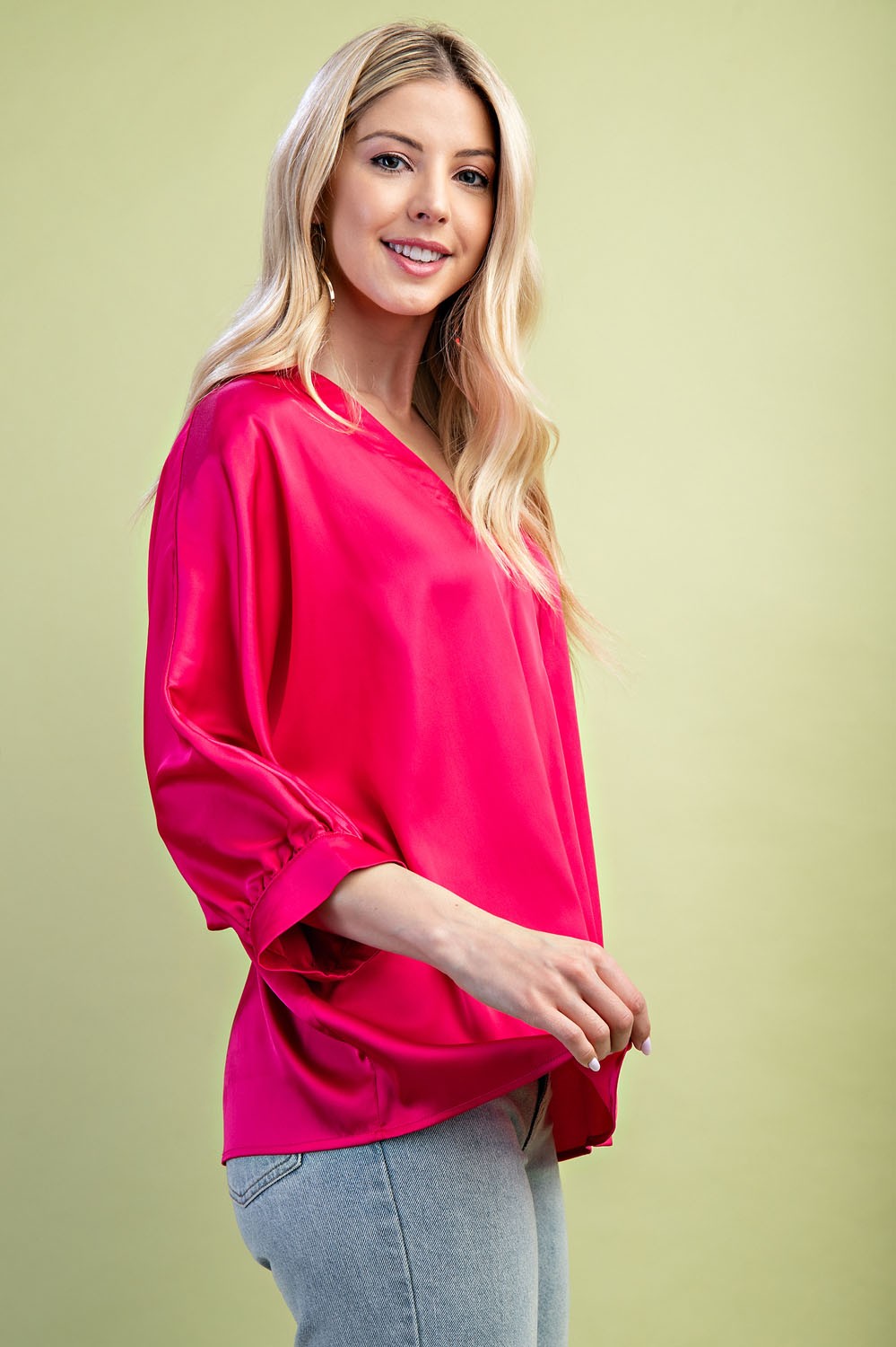 BOUTIQUE SILKY MUSE TOP FUCHSIA SIDE