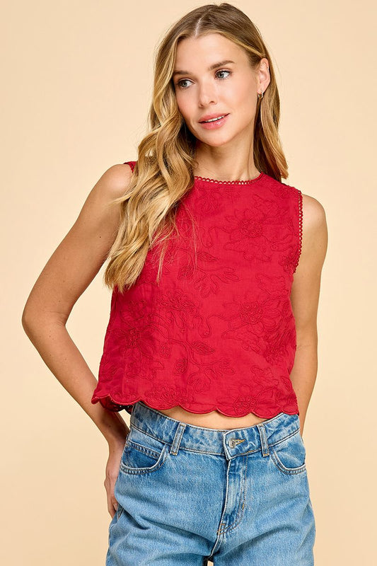 BOUTIQUE SLEEVELESS SCALLOPED TANK FRONT 3 RED 