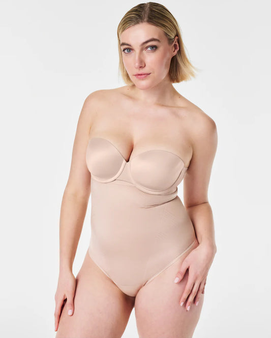 BOUTIQUE SPANXSHAPE™ INVISIBLE HIGH WAISTED THONG CHAMPAGNE BEIGE FRONT 3