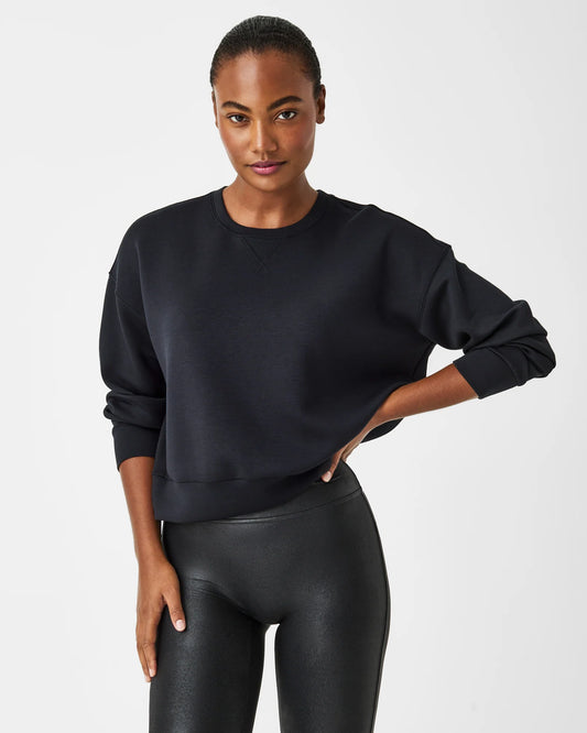 BOUTIQUE SPANX AIRESSENTIALS CREWNECK VERY BLACK FRONT