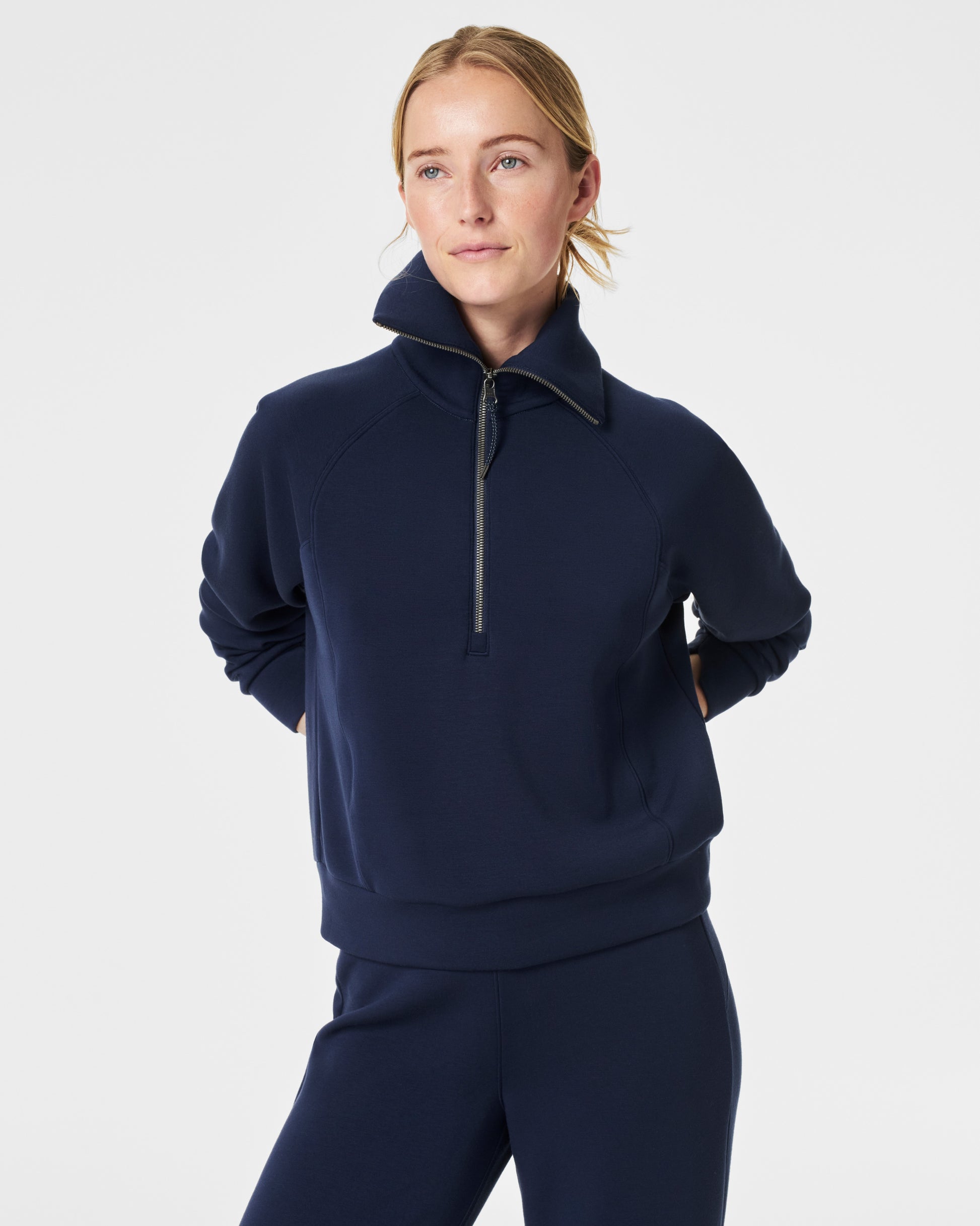 BOUTIQUE SPANX® AIRESSENTIALS HALF ZIP TIMELESS NAVY FRONT 2