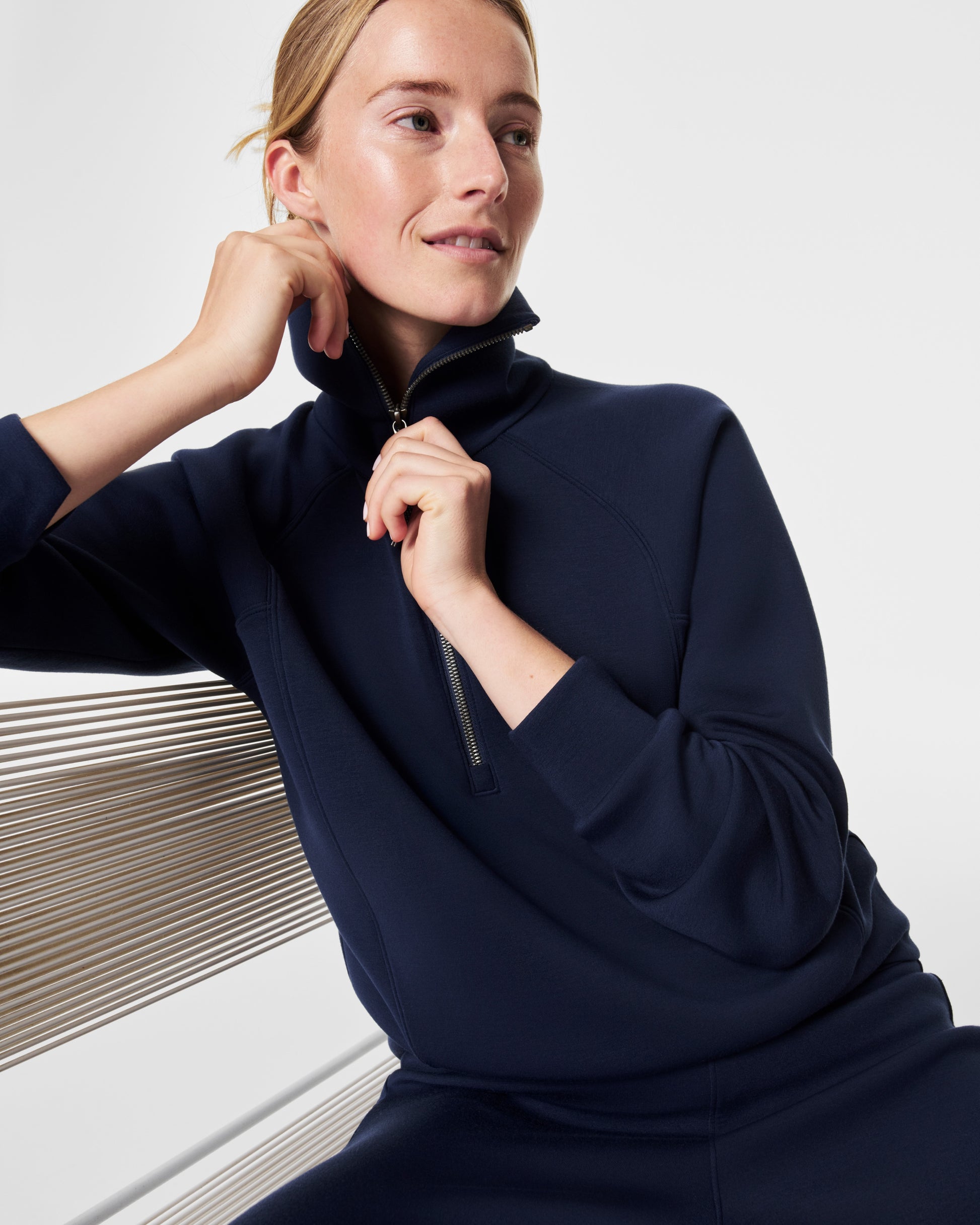 BOUTIQUE SPANX® AIRESSENTIALS HALF ZIP TIMELESS NAVY FRONT 3