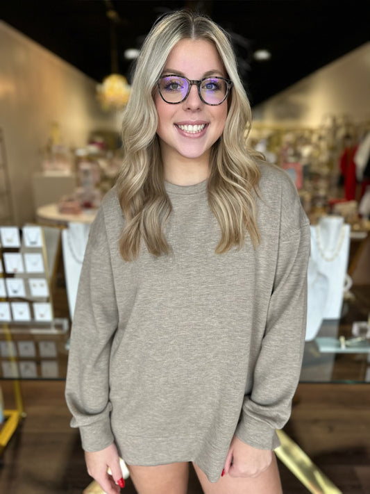 BOUTIQUE SPANX® BRUSHED AIRESSENTIALS CREWNECK TOP HEATHER BIRCH