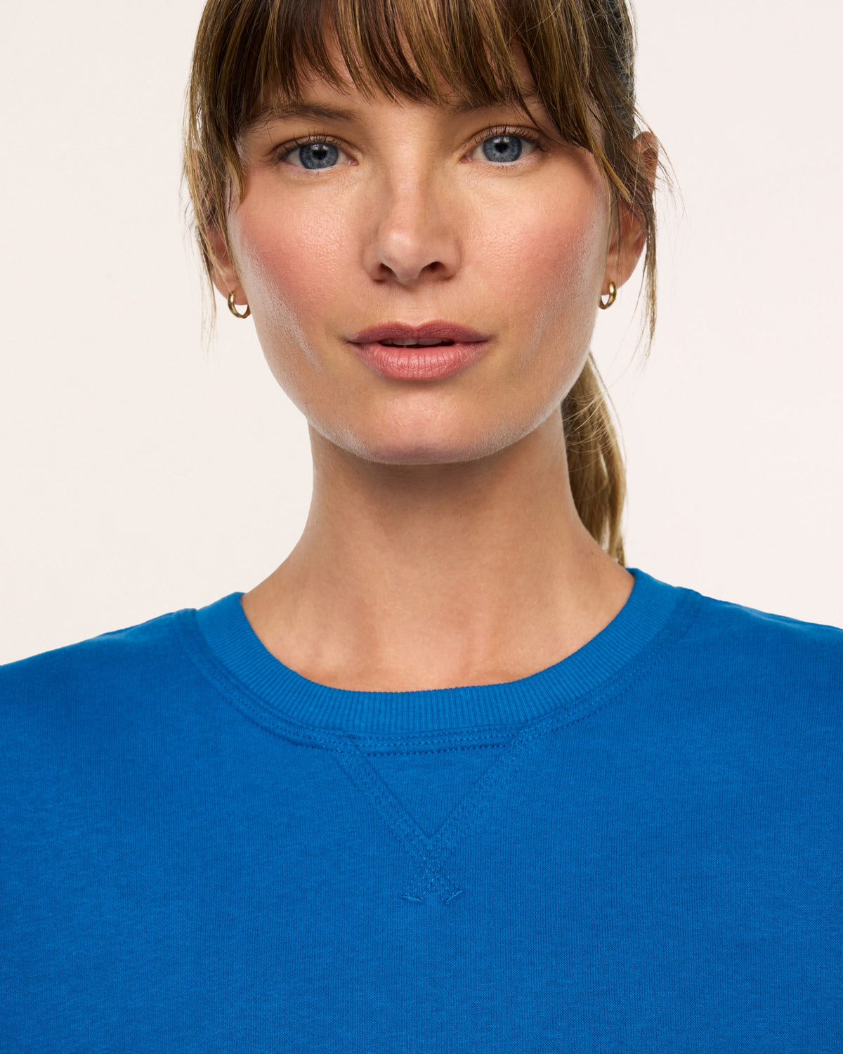 Cloe up view of SPANX® BoostUp Cotton Fleece Crewneck Tunic - Cadet Blue