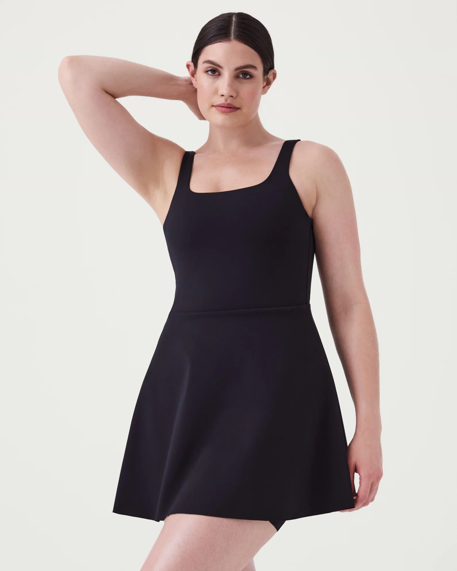 BOUTIQUE SPANX THE GET MOVING EASY ACCESS SQUARE NECK DRESS VERY BLACK FRONT