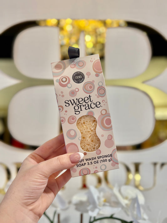 BOUTIQUE SWEET GRACE BODY WASH SPONGE FRONT IN HAND