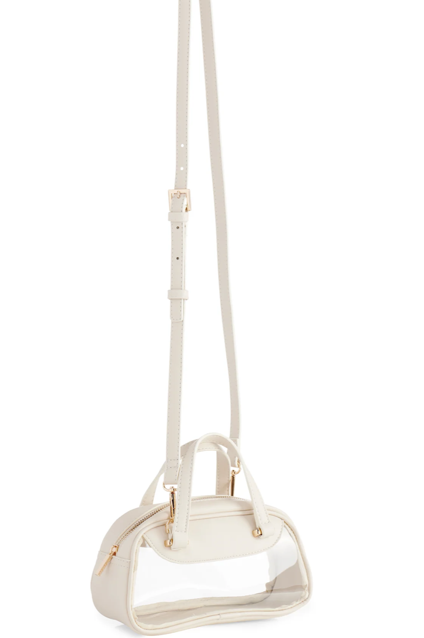 White handbag with clear see-through design on a white background