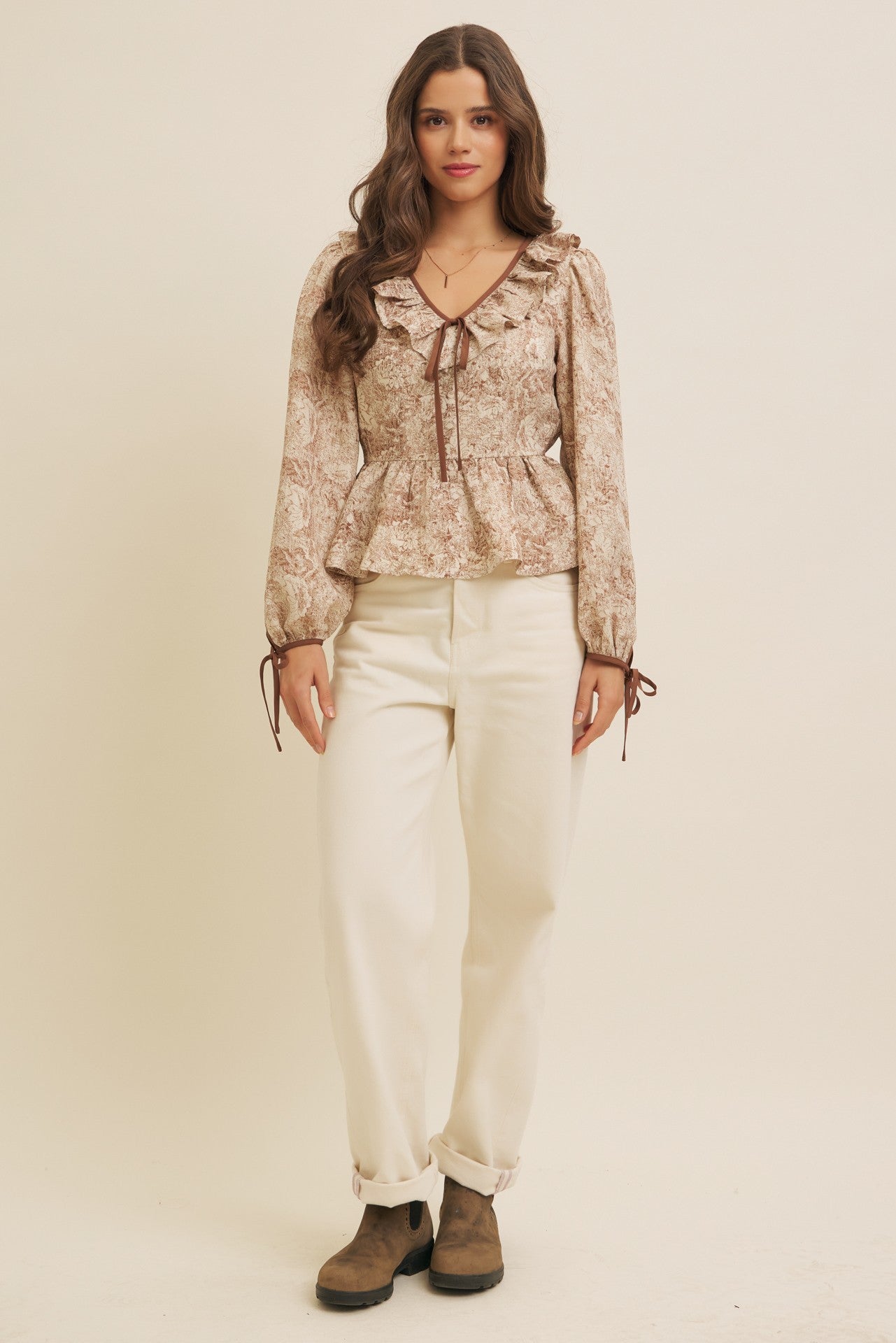 BOUTIQUE TOILE BABYDOLL BLOUSE CHOCOLATE FRONT 2